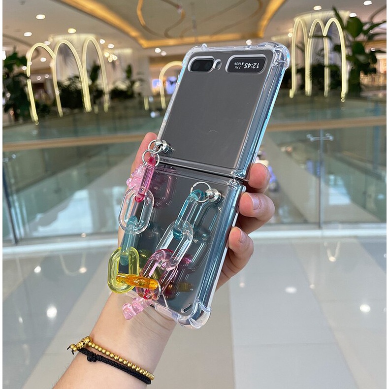 Ốp điện thoại trong suốt chống sốc kèm dây đeo cho Samsung Galaxy Z Flip 4G 5G 3 Flip3