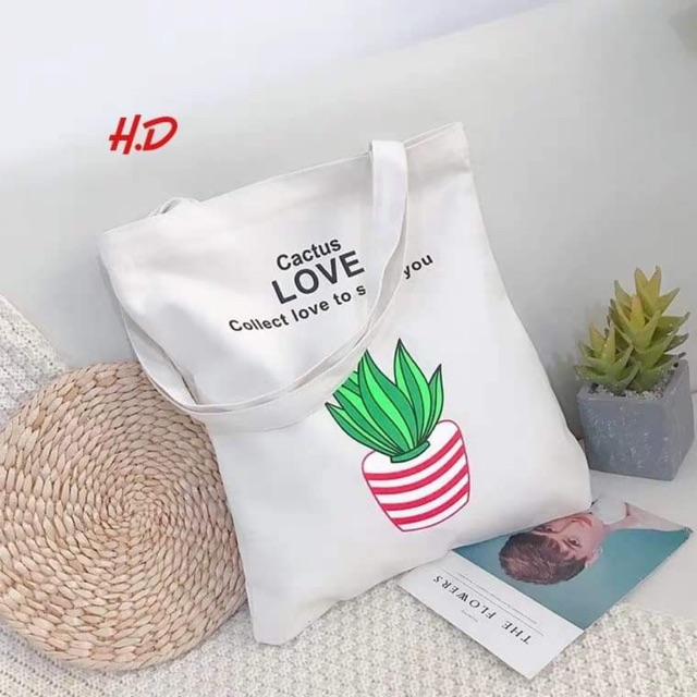 [Túi tote] Túi vải Love chậu cây HDA0619