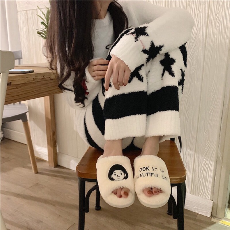 Dép bông mặt nam nữ đi trong nhà kèm ảnh thật