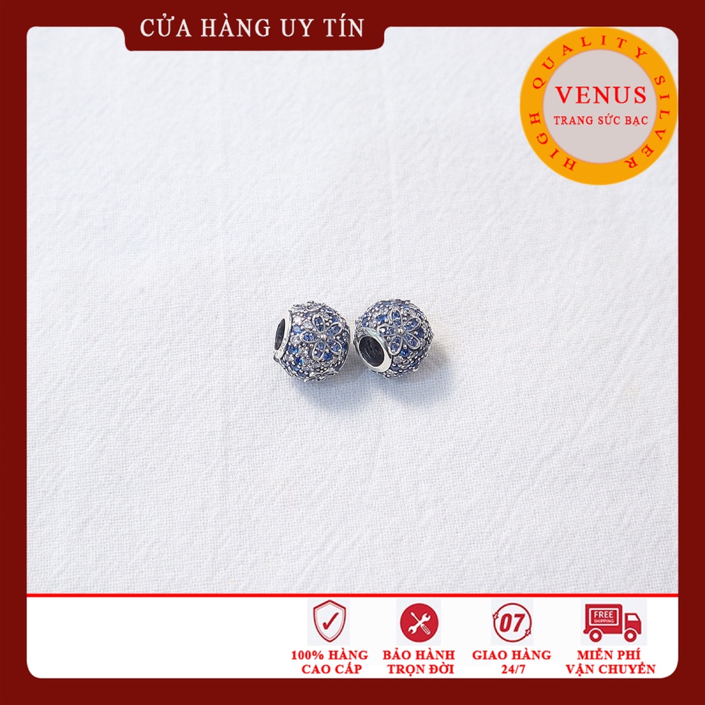 Charm bạc cầu hoa daisy xanh ngọc cao cấp- Trang sức bạc Venus
