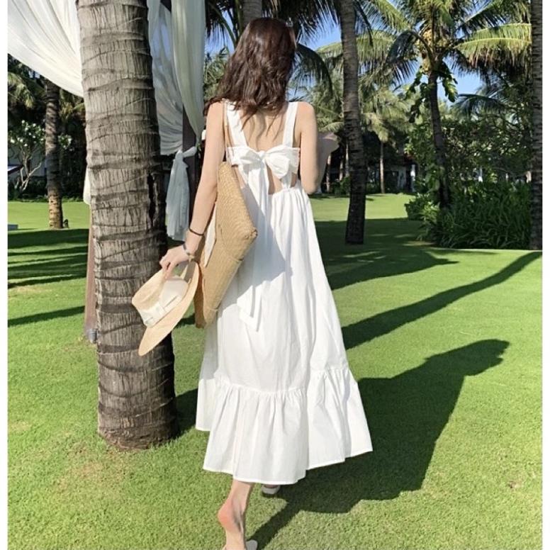 VIP VIP (ORDER) Váy Maxi Trắng đi biển hở lưng / Đầm maxi trắng dài thắt nơ