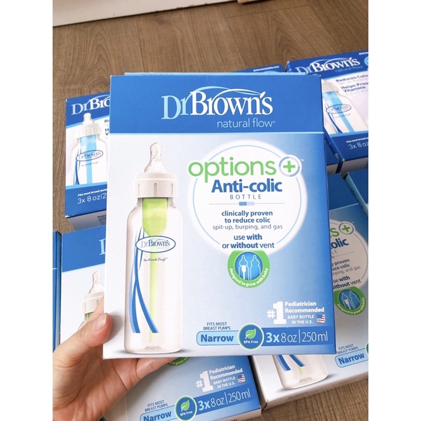 New! Set 3 bình sữa Dr Brown’s cổ hẹp OPTION PLUS (250ml)