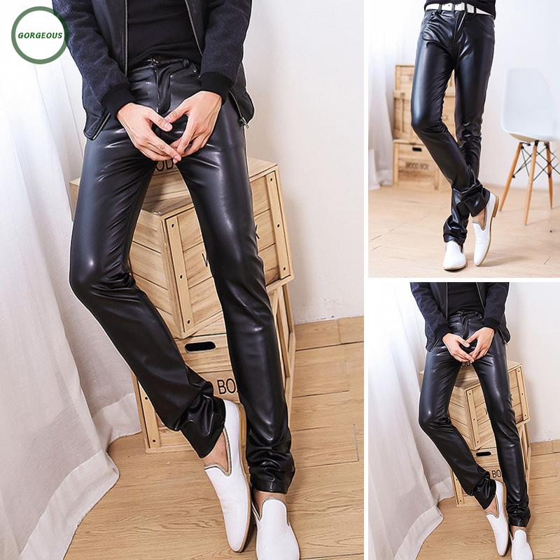 Pants Party Stretch Bottoms Wetlook Motorcycle Casual Straight Trousers