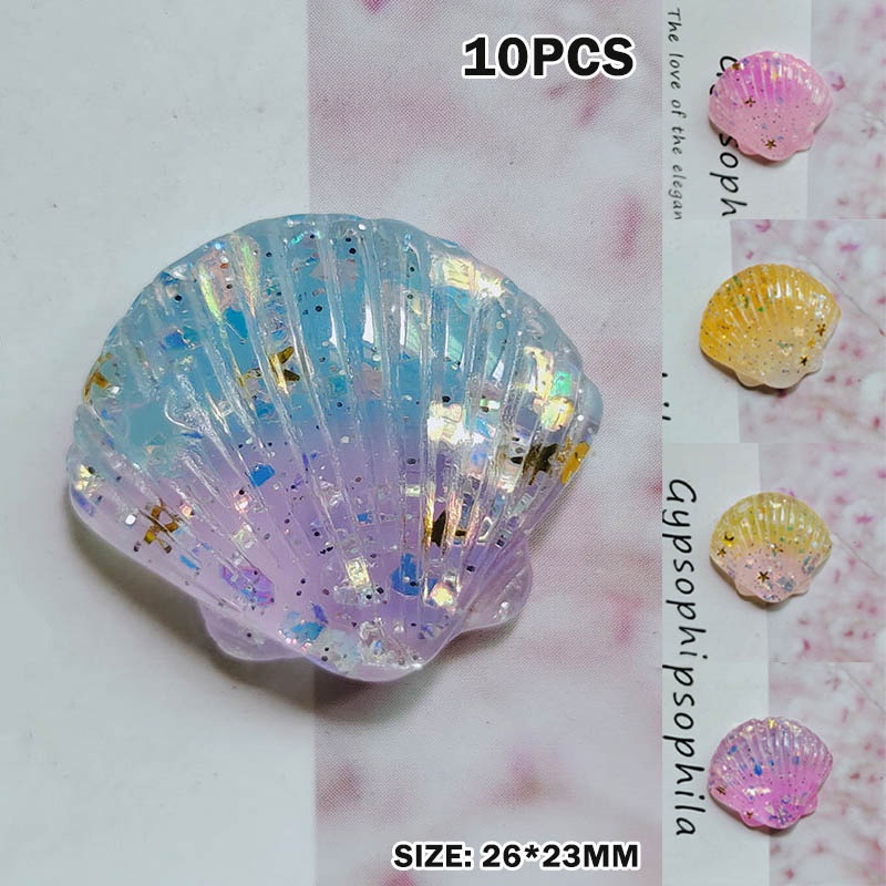 Set 10 Phụ Kiện Trang Sức Hình Vỏ Sò Bằng Nhựa Resin DIY Cho Trẻ Em