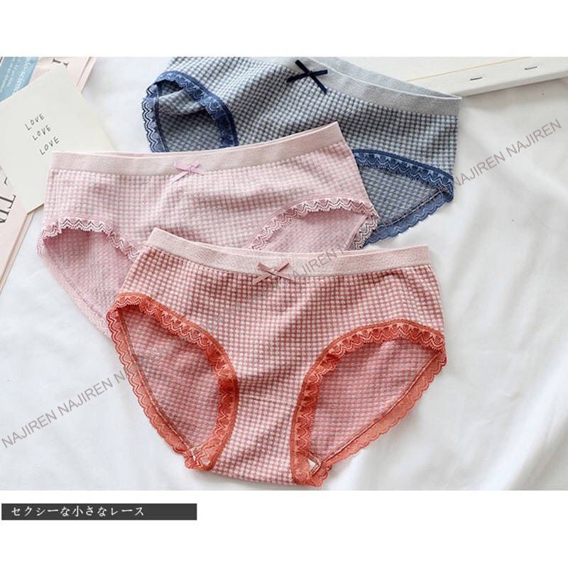 Quần Chíp Nữ Cotton Viền Ren Kháng Khuẩn, Quần Lót nữ Kẻ ô Vuông Cao Cấp Nhiều Màu Dễ Thương QL04