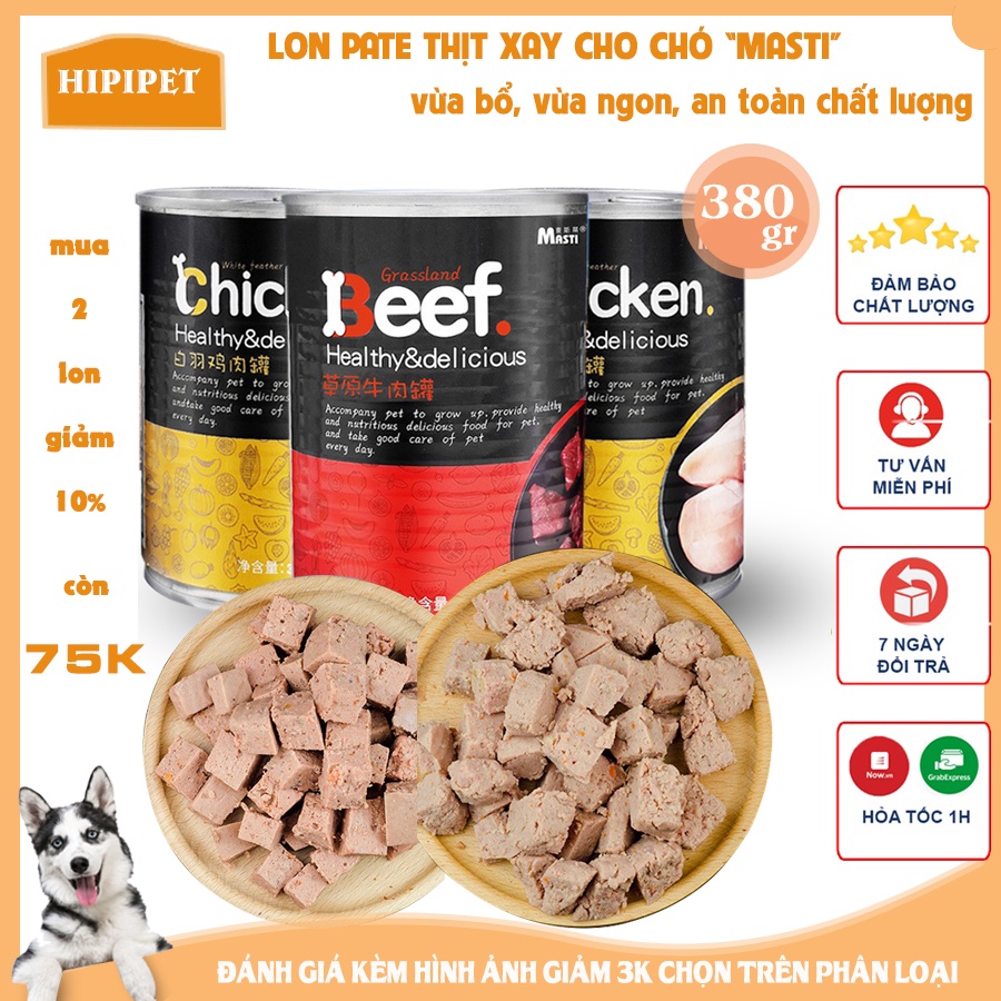 Hộp pate cho chó MASTI combo 2 hộp thức ăn dinh dưỡng cho chó giàu protein tăng cường thể chất-380gr
