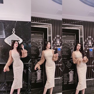 váy đầm dạ body dáng dài tay pha lụa sexy chất đẹp