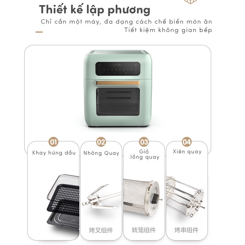 Nồi chiên không dầu, lò chiên không dầu đa năng 10L Bear QZG-A15V1, lò nướng dùng cho gia đình, 1350w, chất liệu an toàn