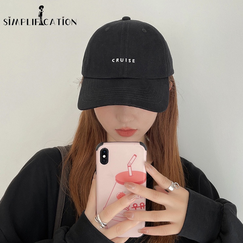 Mũ Lưỡi Trai Cotton Thoáng Khí Thêu Chữ Đơn Giản Thời Trang Hàn Quốc