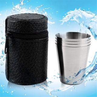 •NEW•Set of 4 Stainless Steel Camping Cup Mug Drinking Coffee Tea With Case
