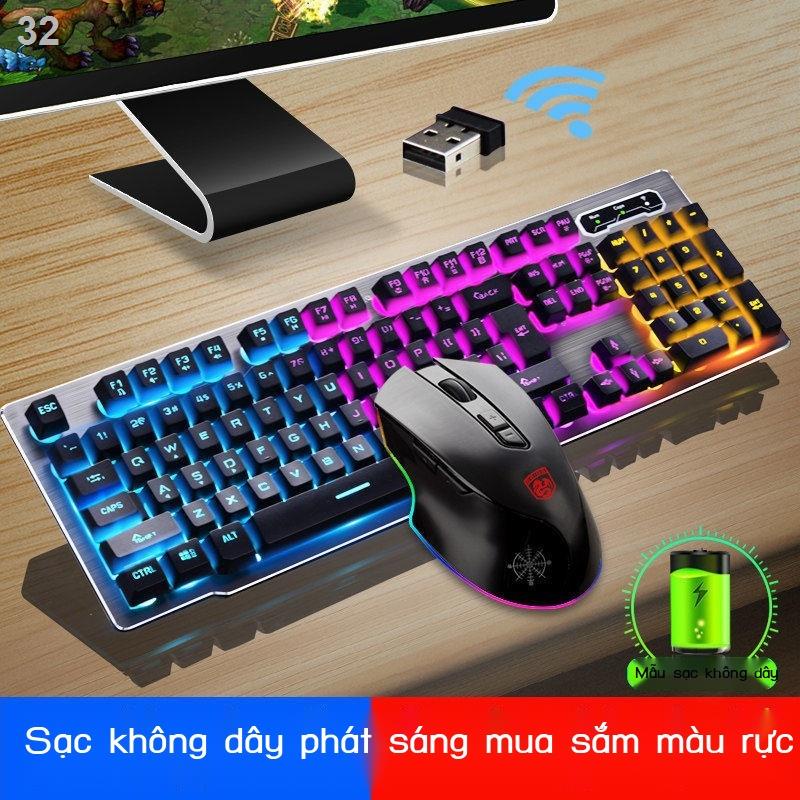 ☃(Bán chính thức Deyilong) máy thao tác không dây cảm thấy bàn phím chuột đặt tính để đèn nền ol trò chơi