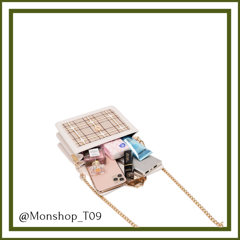 🌸sẵn🌸 Túi xách da mềm đeo chéo nữ CEEKAY chính hãng khóa vuông 2 viên sọc caro  - T09