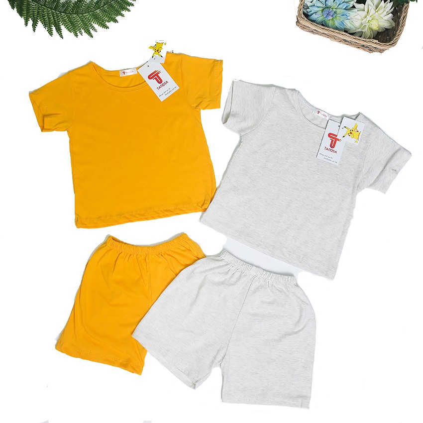 Quần áo trẻ em TANOSA bộ cho bé từ 1 đến 5 tuổi cộc tay cổ tròn cotton thun lạnh màu trơn