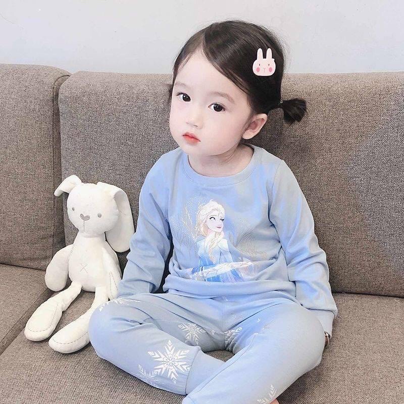 Bộ quần áo dài tay ELSA cho bé gái - Màu Xanh chất cotton