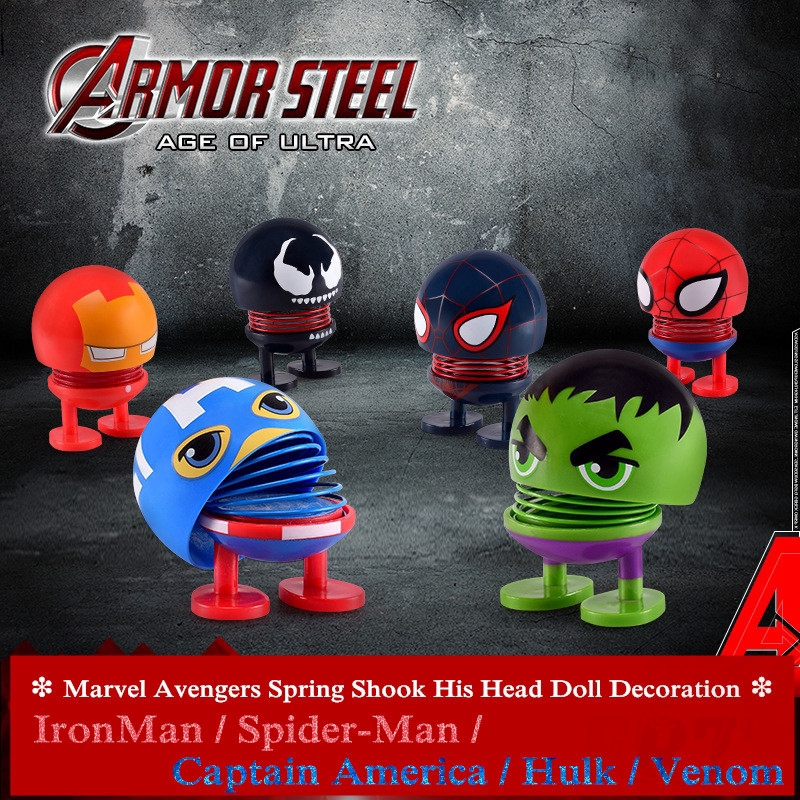 &gt; Ready Stock &lt; ❉ Marvel Avengers Spring Shook His Head Doll Decoration ❉ 1Pc Superhero Action Figures Car Ornaments