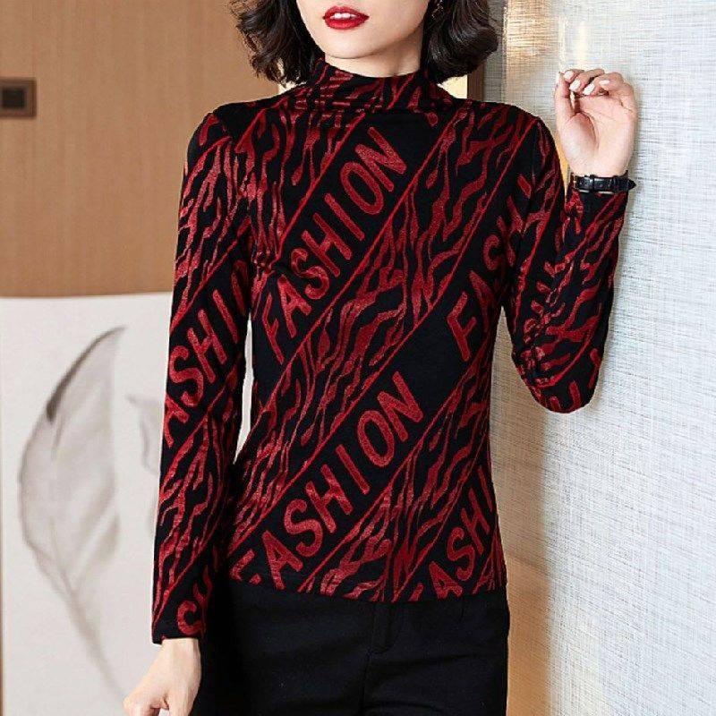 Áo thun tay dài in chữ thời trang cho phụ nữ trung niên