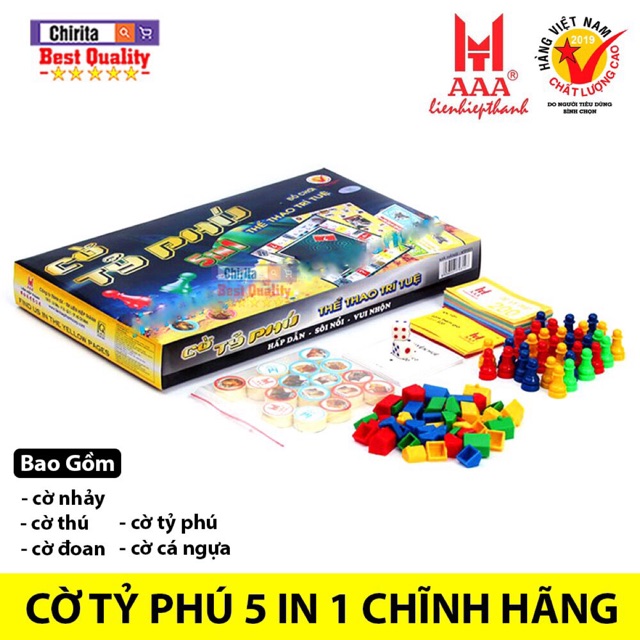 Cờ Tỷ Phú 5in1 - cờ tỷ phú/ cờ cá ngựa/ cờ nhảy/ cờ đoán/ cờ thú