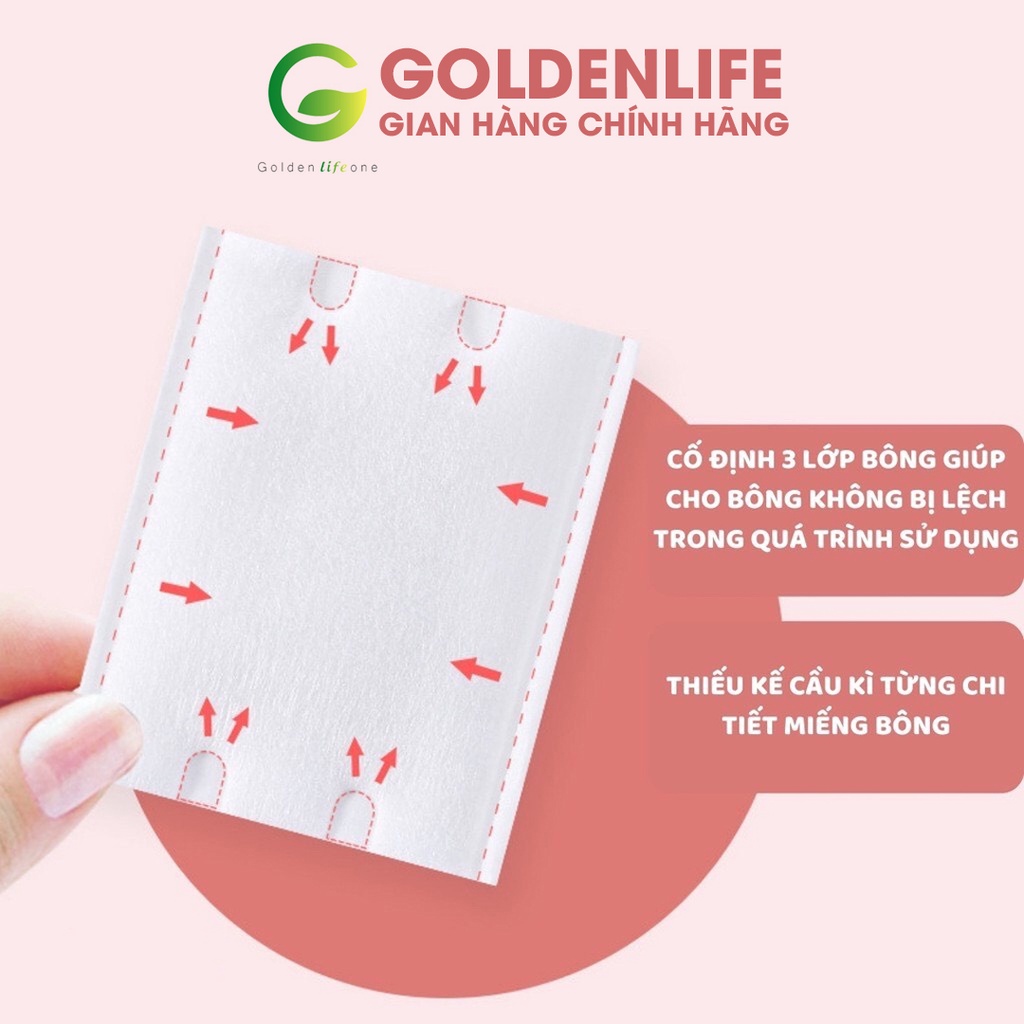 Bông tẩy trang 222 miếng Natural Cotton Pads 3 lớp chất lượng cao 100% cotton tự nhiên Love Nature Goldenlife