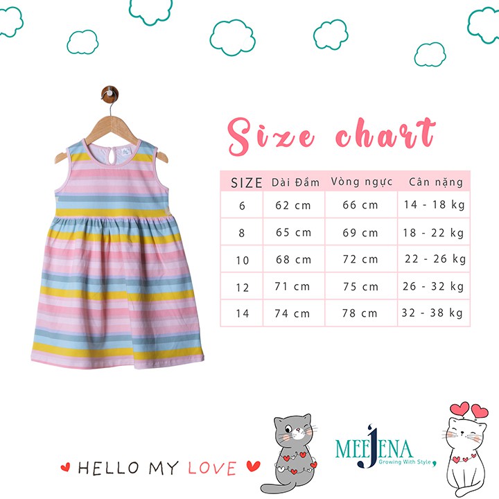 Váy Cho Bé Gái Sát Nách Họa Tiết Dễ Thương từ 14-38 kg MEEJENA - 100% COTTON 4C - 1945