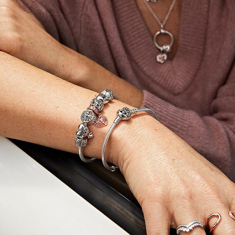 Vòng Tay Dây Xích Khóa Trái Tim Mạ Bạc DIY Kèm Túi Nhung