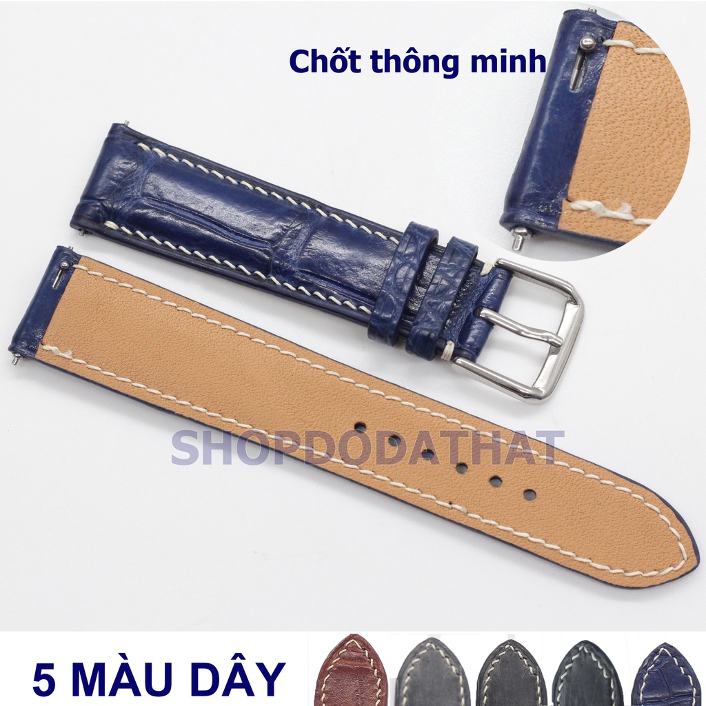 Dây đồng hồ chốt thông minh. Dây đồng hồ da cá sấu thặt 100%  handmade kèm phiếu bảo hành 6 tháng