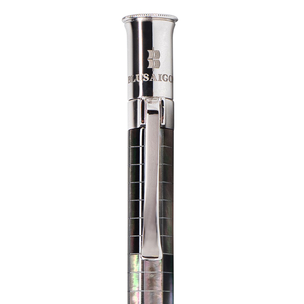 Bút Ký Cao Cấp BLUSAIGON Visionary Khảm Ngọc Trai Đen Tahiti Khắc Caro 003016003  - Khoen Trắng
