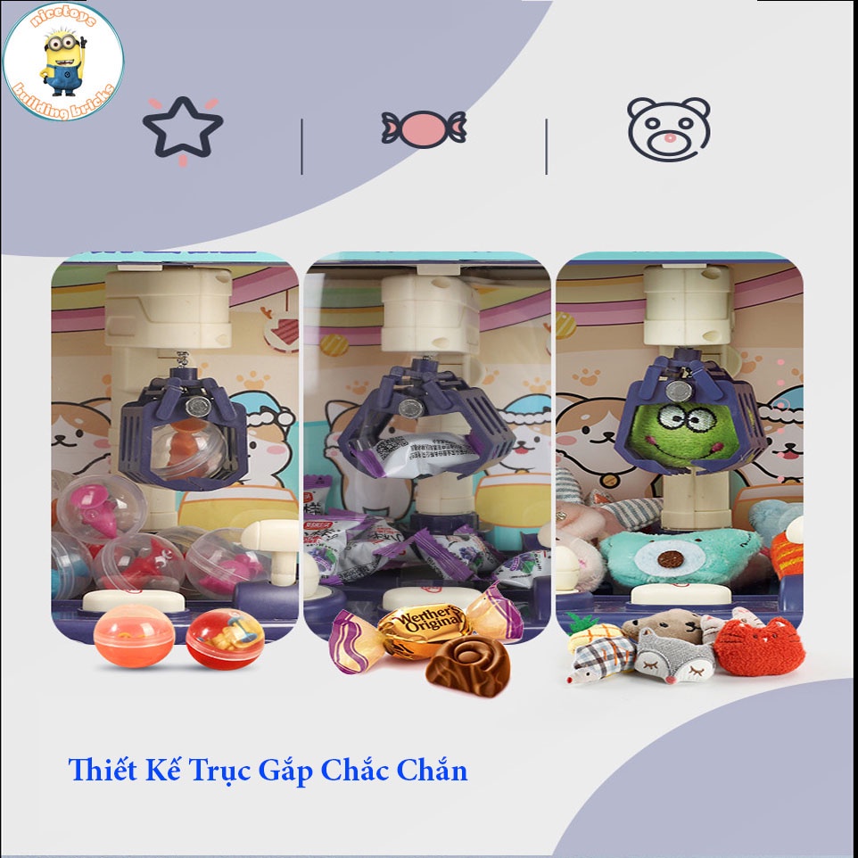 Máy Gắp Thú Bông Cho Bé Cỡ Lớn Tặng Kèm Gấu Bông, Bóng, Xu Đếm Thời Gian Có Hiệu Ứng Đèn Nhạc Kèm Sạc Cho Trẻ Em