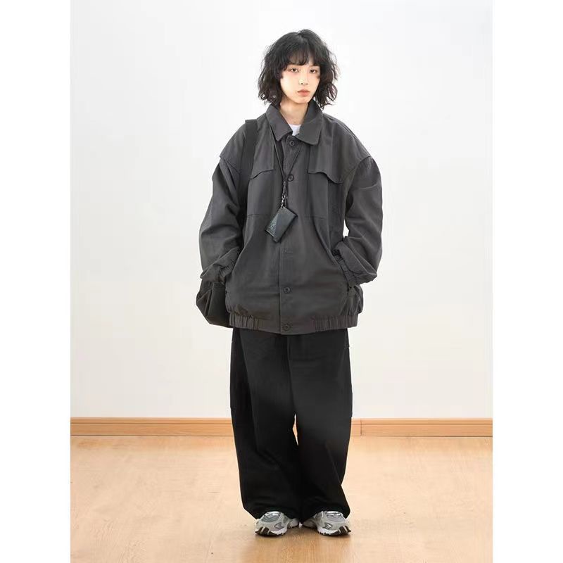 IMaodou Imaodou autumn new all-match jacket nam và nữ nhật bản cityboy áo sơ mi rời phong cách hồng kông retro tooling all-match jacket