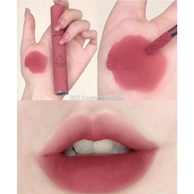 Son kem lì 3CE Velvet Lip Tint màu #Cashmere Nude hồng trầm hoa cà