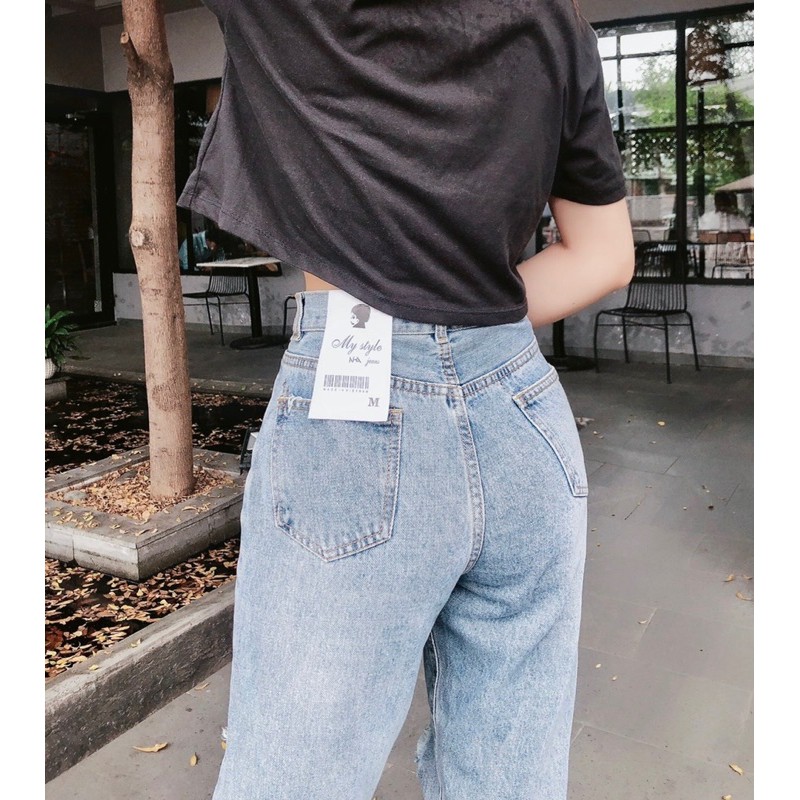Quần baggy jean cào rách kèm túi hộp tháo rời, hình thật 100%