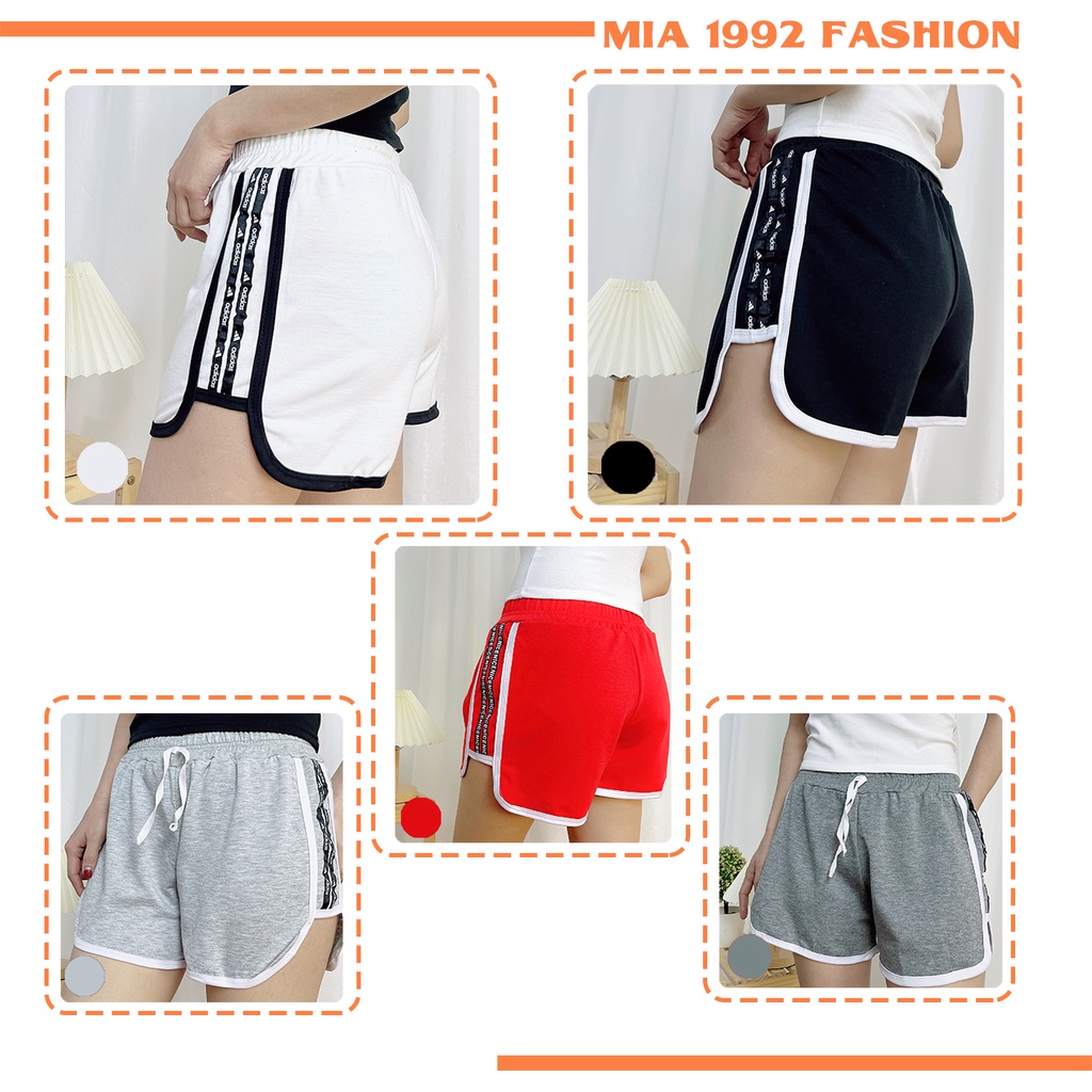 Quần đùi nữ MIA 1992 cao cấp - Quần short nữ thun cotton thể thao basic dài nâng mông kẻ viền bắt mắt