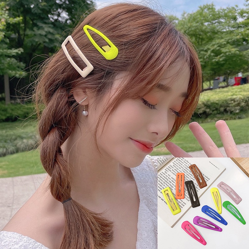 Set 1/2 kẹp tóc mái màu sắc đơn giản phong cách Hàn Quốc cho nữ