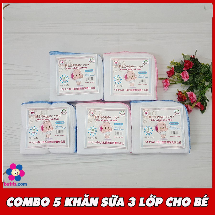 COMBO 5 Bịch Khăn Sữa 3 Lớp Siêu Thấm (50 Chiếc) - BTT00552x5