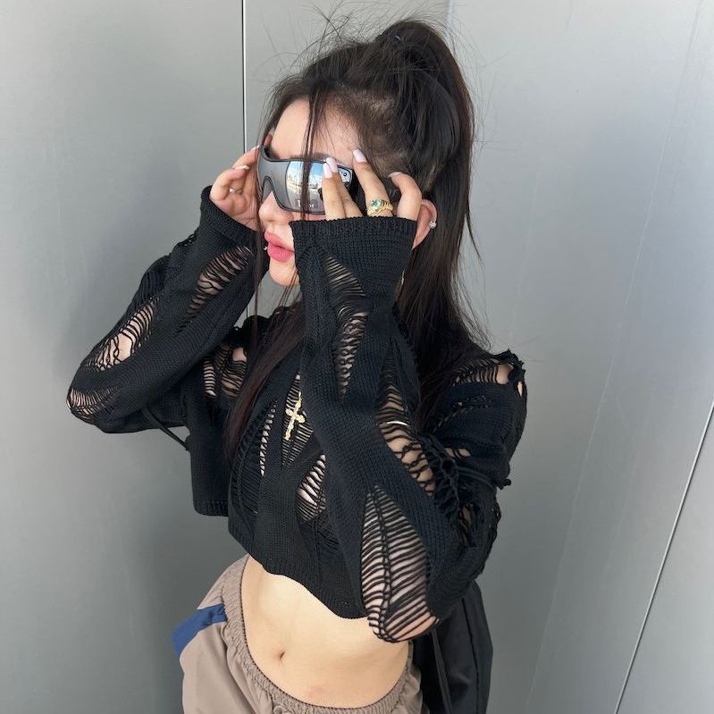 Áo Len Lửng Tay Dài Xuyên Thấu Quyến Rũ Dành Cho Nữ