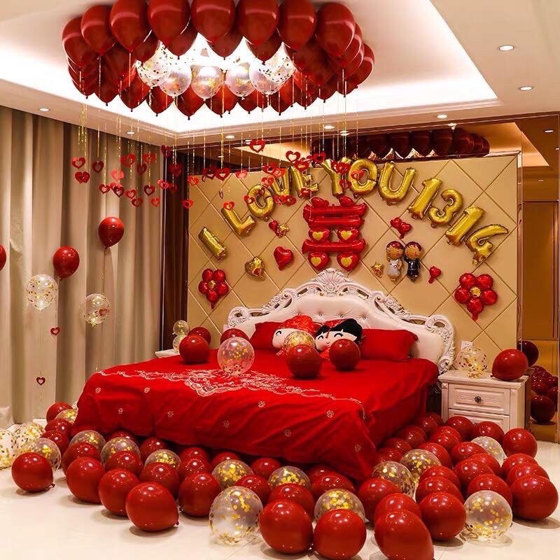 [Bóng CROM + tặng kèm cánh hoa]SET bóng trang trí phòng cưới, trang trí phòng tân hôn- PC01