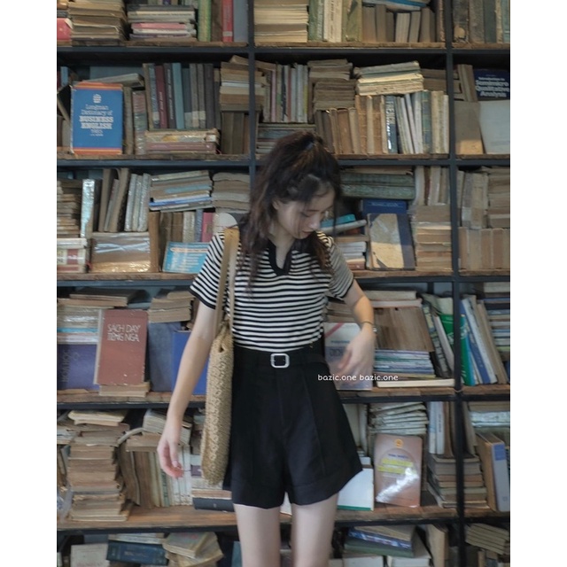 Áo mongtoghi kẻ nhỏ cổ polo co giãn Bazic one