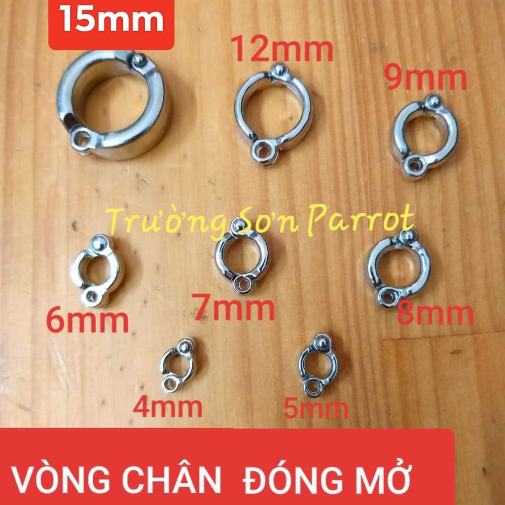 1 VÒNG CHÂN CHO VẸT DẠNG ĐÓNG MỞ đủ size (NHẪN ĐEO CHÂN cho vẹt) BẰNG INOX