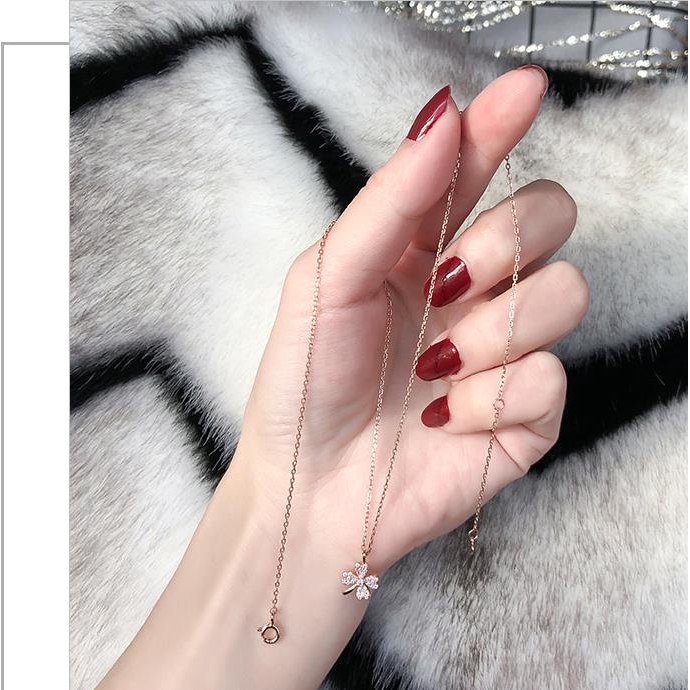 Vòng cổ cỏ ba lá bạc 925 với tinh thể
