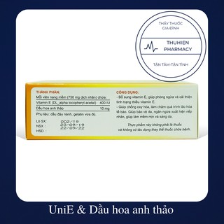 Uni E (UniE) vitamin E 400IU & Dầu hoa anh thảo (Hộp 30 viên)