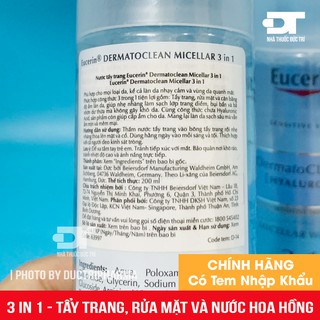 [CHÍNH HÃNG] Nước Tẩy Trang 3 in 1 Eucerin DermatoCLEAN [HYALURON] 200ml