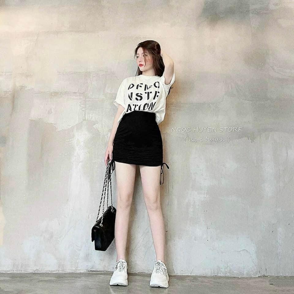 Set đồ nữ áo phông thụng mix chân váy rút dây - Hàng có sẵn - Xưởng may Lộc Vân - V11
