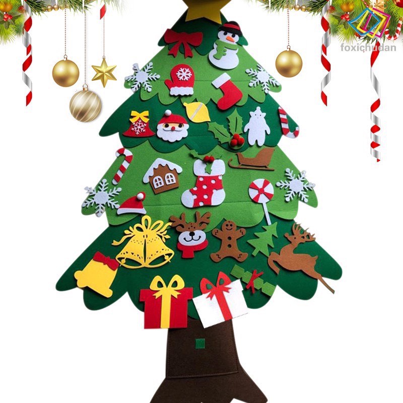 Cây thông Noel giáng sinh 2023 dán tường cửa kính cao cấp vải nỉ kèm đèn led chạy pin full họa tiết trang trí nhà