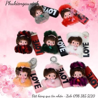 Móc khoá búp bê monchichi lông chồn