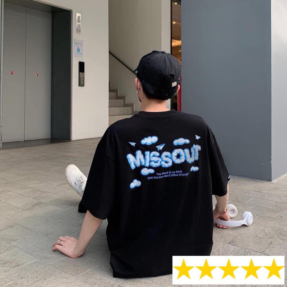 Áo thun in mẫu MissOUT Đám Mây form rộng tay lỡ nam nữ màu đen và trắng
