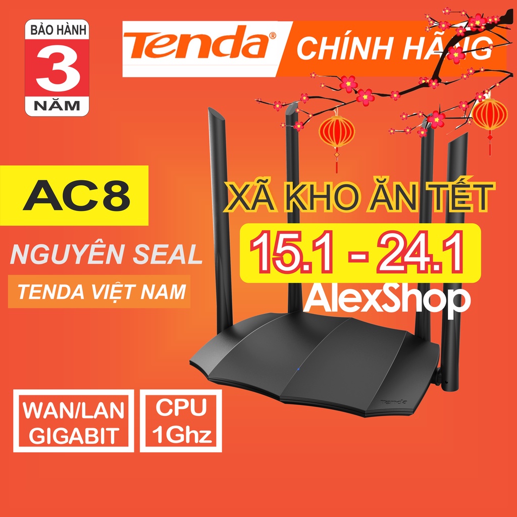 [Chính Hãng BH 3 Năm] Tenda AC8 Cổng Gigabit Thiết Bị Phát Wifi AC1200M Băng Tần Kép 2.4G và 5G