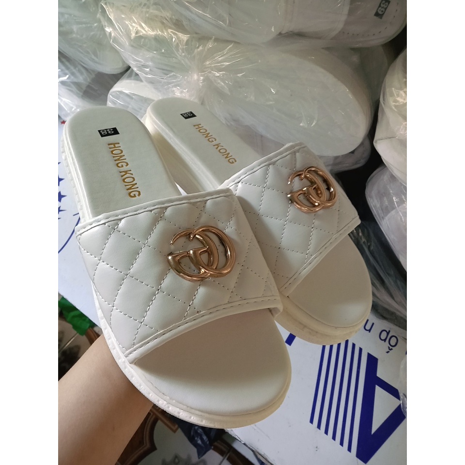 Dép nữ mác G CC  bánh mì đế 2 cm siêu nhẹ màu trắng và đen siêu HOT