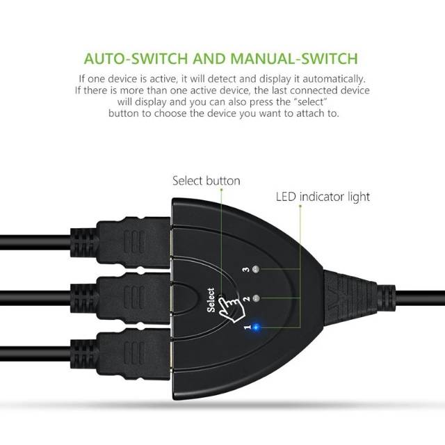 Bộ 3 Cổng Hdmi (In / Xbox / Ps / Pcs / Notebook) Sang 1 Đầu Ra / Tv Led / Máy Chiếu)