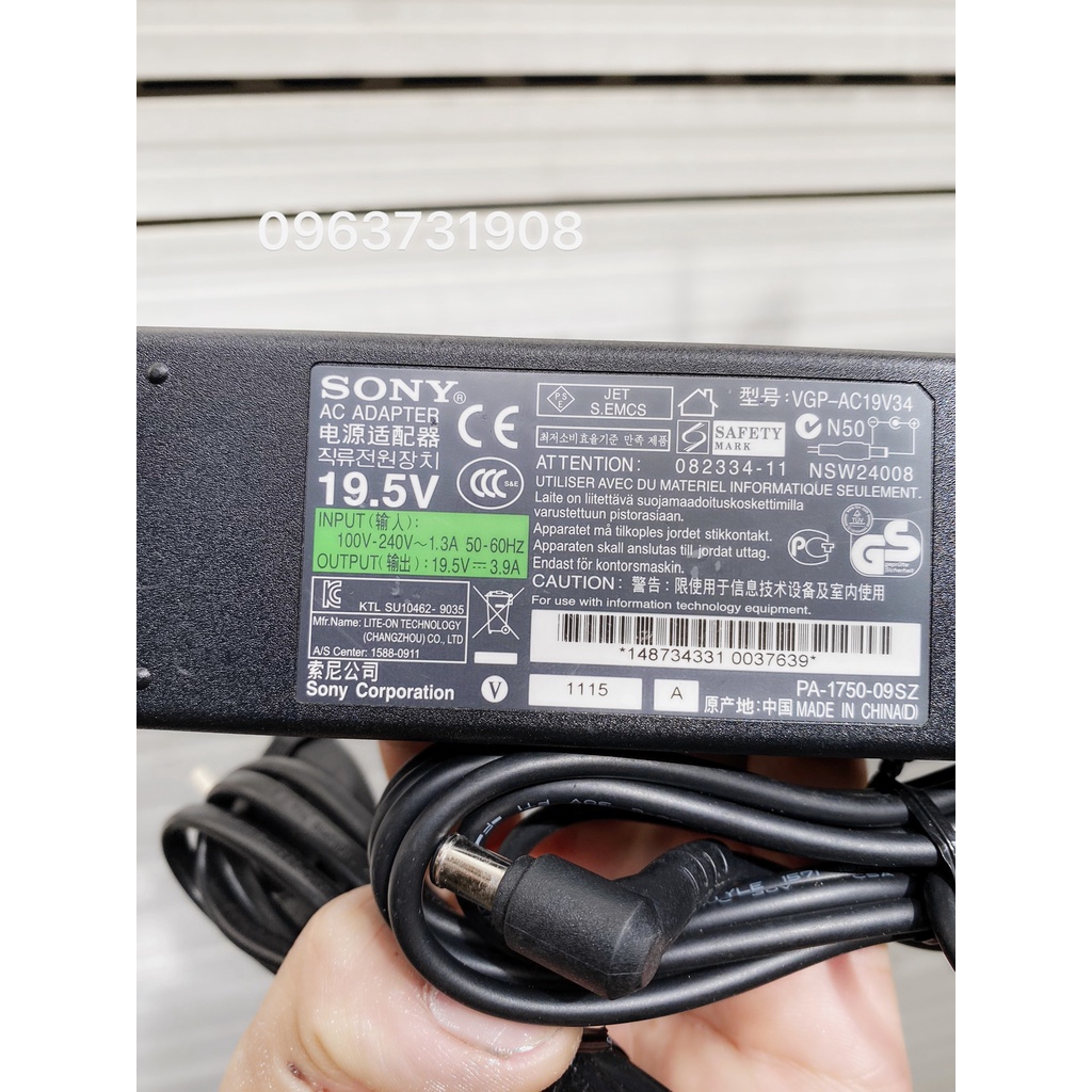 Sạc laptop Sony VGN-CS290, VGN-CS290NDB, PCG-3E2L chính hãng sony cung cấp