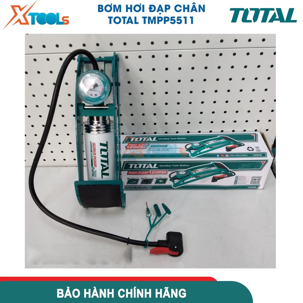 Bơm hơi đạp chân TOTAL TMPP5511, kích thước φ55 * 120mm, ống bền áp suất cao, đầu phù hợp với Schrader, Presta, Dunlop