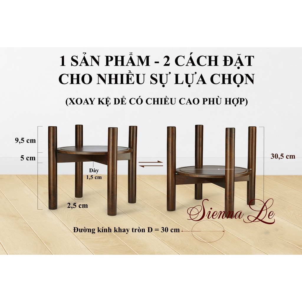 Sienna Le Giá Kệ Đế Đỡ Chậu Hoa, Đôn Gỗ - 30,5x36 cm - Phù Hợp Chậu Đường Kính Tối Đa 30 cm